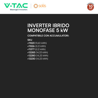 V-Tac Inverter Monofase Ibrido On-Grid / Off-Grid 5kW IP66