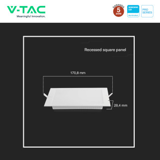 V-TAC PRO VT-61012 Mini Pannello LED Quadrato 12W SMD da Incasso