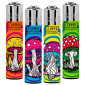 Clipper Large Accendino a Pietrina Grande Ricaricabile con Fantasia Magic Mushrooms - Serie da 4 Accendini