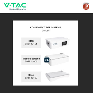 V-Tac Kit 4 Batterie BMS Stack LiFePO4 Fotovoltaico CEI 0-21 e 0-16