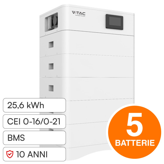V-Tac Kit 5 Batterie BMS Stack LiFePO4 Fotovoltaico CEI 0-21 0-16 V-Tac Kit 5 Batterie BMS Stack LiFePO4 Fotovoltaico CEI 0-21 0-16