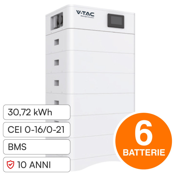 V-Tac Kit 6 Batterie BMS Stack LiFePO4 Fotovoltaico CEI 0-21 0-16 V-Tac Kit 6 Batterie BMS Stack LiFePO4 Fotovoltaico CEI 0-21 0-16
