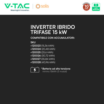 V-Tac Inverter Trifase Ibrido On/Off-Grid 20kW CEI 0-21 0-16