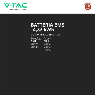 V-Tac Batteria BMS LiFePO4 51,2V 280Ah 14,33kWh per Inverter CEI 0-21