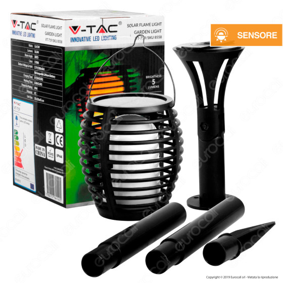 V-Tac VT-719 Lanterna da Giardino con Luce LED e Pannello Solare - V-Tac VT-719 Lanterna da Giardino con Luce LED e Pannello Solare -