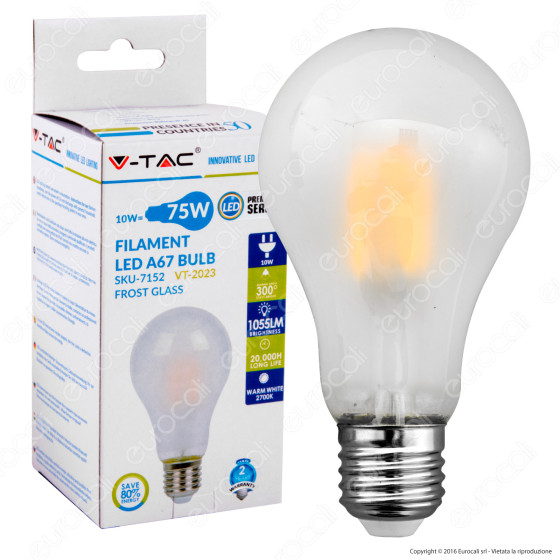 V-Tac VT-2023 Lampadina LED E27 10W Bulb A67 Frost Filamento V-Tac VT-2023 Lampadina LED E27 10W Bulb A67 Frost Filamento