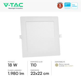 V-Tac Pro VT-61018 Pannello LED Quadrato 18W SMD Chip Samsung