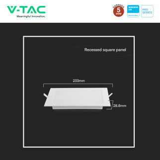 V-Tac Pro VT-61018 Pannello LED Quadrato 18W SMD Chip Samsung