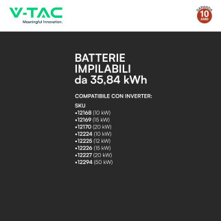 V-Tac Kit 7 Batterie BMS Stack LiFePO4 Fotovoltaico CEI 0-21 0-16