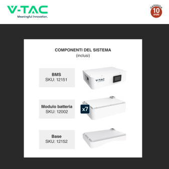 V-Tac Kit 7 Batterie BMS Stack LiFePO4 Fotovoltaico CEI 0-21 0-16