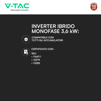 Inverter Ibrido 3.6kW Monofase IP65 Pannelli Solari V-Tac