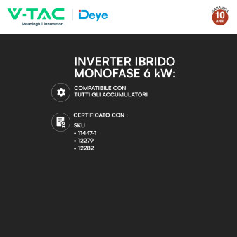 V-Tac Inverter Monofase Ibrido On-Grid / Off-Grid 6kW IP65 CEI 0-21