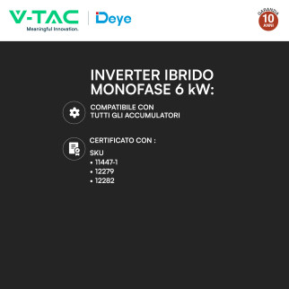 V-Tac Inverter Monofase Ibrido On-Grid / Off-Grid 6kW IP65 CEI 0-21