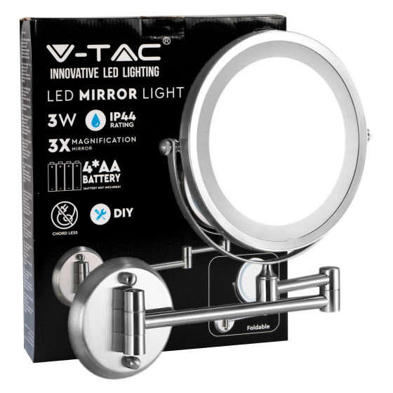 V-Tac VT-7571 Lampada LED 3W Specchio Bifacciale Ingrandimento 1x 3x V-Tac VT-7571 Lampada LED 3W Specchio Bifacciale Ingrandimento 1x 3x