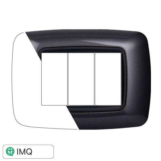 PLACCA PLASTICA 3P BOMBATA ACCIAIO SCURO - modello LN88307 PLACCA PLASTICA 3P BOMBATA ACCIAIO SCURO - modello LN88307