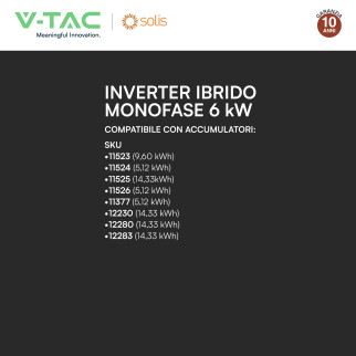 V-Tac Inverter Monofase Ibrido On-Grid / Off-Grid 6kW IP66