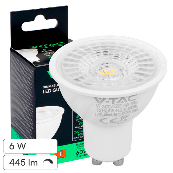 V-Tac VT-247D Lampadina LED GU10 6W Faretto PAR16 SMD Dimmerabile V-Tac VT-247D Lampadina LED GU10 6W Faretto PAR16 SMD Dimmerabile