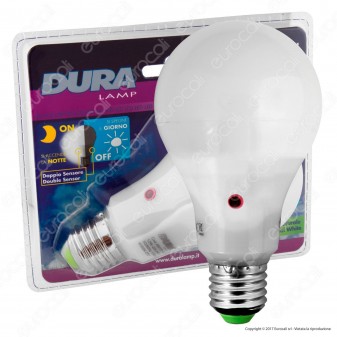 Duralamp Sensor Pir Lampadina LED E27 12W Bulb A65 con Sensore Crepuscolare e di Movimento