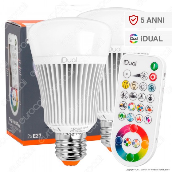 Jedi Lighting Set di 2 Lampadine LED E27 iDual RGB+W 11W Jedi Lighting Set di 2 Lampadine LED E27 iDual RGB+W 11W