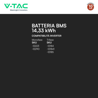 V-Tac Batteria BMS LiFePO4 51,2V 280Ah 14,33kWh CEI 0-21