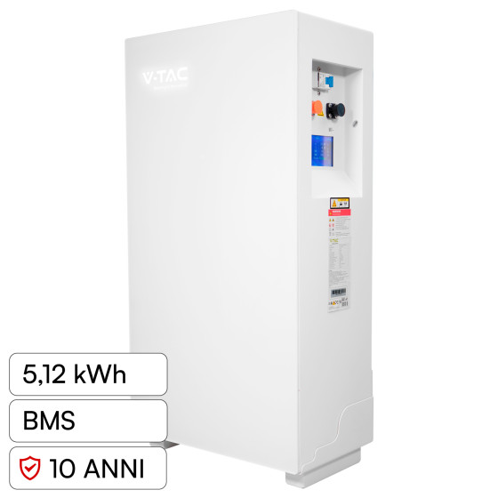 V-Tac Batteria BMS LiFePO4 51,2V 100Ah 5,12kWh Garanzia 10 Anni V-Tac Batteria BMS LiFePO4 51,2V 100Ah 5,12kWh Garanzia 10 Anni