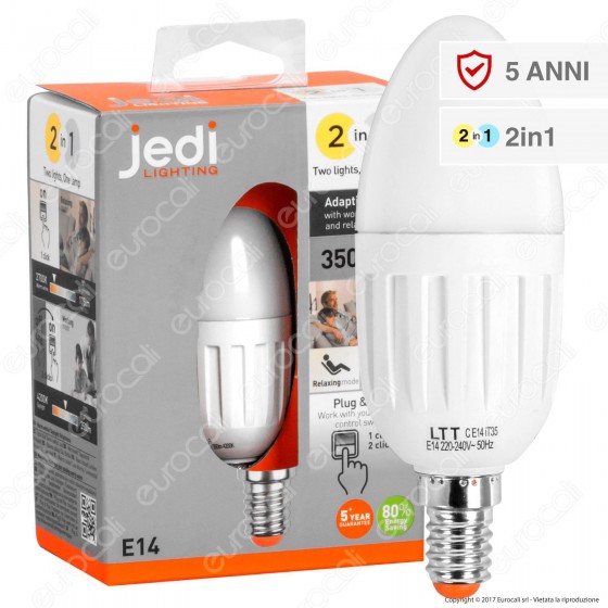 Jedi Lighting Lampadina LED E14 5,5W 2in1 Candela - Luce Relax e Luce Jedi Lighting Lampadina LED E14 5,5W 2in1 Candela - Luce Relax e Luce