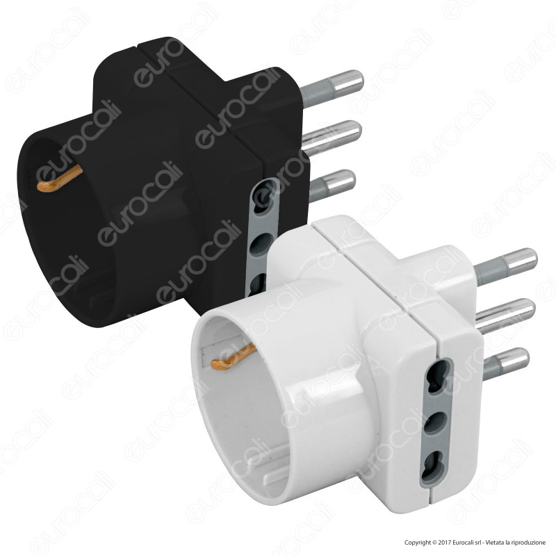 Wiva Adattatore Triplo con Presa Schuko e Spina 16A - Colore Bianco o