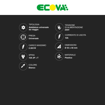Ecova Adattatore Universale Spina Standard Italiana 10A 2P+T