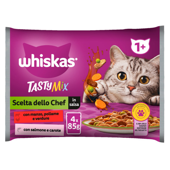 Cibo per Gatti Manzo Pollame Verdure Salmone Carote Whiskas Cibo per Gatti Manzo Pollame Verdure Salmone Carote Whiskas