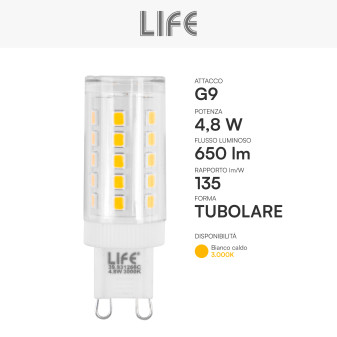 Life Lampadina LED G9 4,8W Tubolare SMD Trasparente in Ceramica