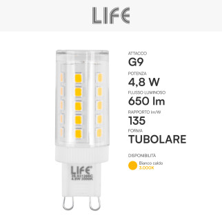 Life Lampadina LED G9 4,8W Tubolare SMD Trasparente in Ceramica