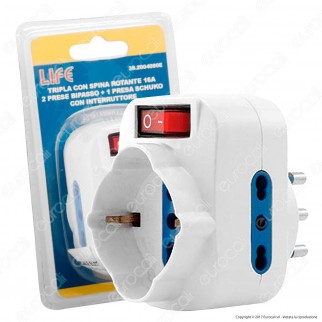 Life Adattatore Triplo con Schuko Colore Bianco con Interruttore e