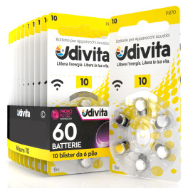 Udivita Misura 10 60 Batterie per Apparecchi Acustici Blister 6 pile