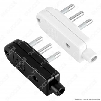 Wiva Spina Singola 16A Piatta con Uscita Cavo 90° - Colore Bianco o