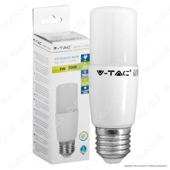 V-Tac VT-2089 Lampadina LED E27 9W Tubolare T37 - SKU 7256 / 7257 / V-Tac VT-2089 Lampadina LED E27 9W Tubolare T37 - SKU 7256 / 7257 /