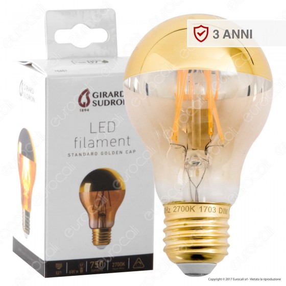 Girard Sudron Lampadina LED E27 6W Bulb A60 Filamento Ambrata Calotta Girard Sudron Lampadina LED E27 6W Bulb A60 Filamento Ambrata Calotta