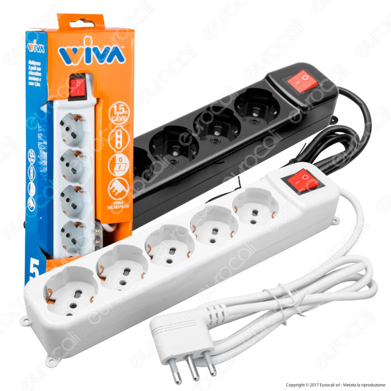 Wiva Multipresa 5 Posti con Spina Salvaspazio - Colore Bianco o Nero