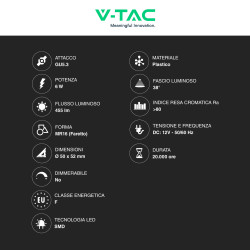 V-Tac VT-267 Lampadina LED GU5.3 6W Faretto MR16 SMD