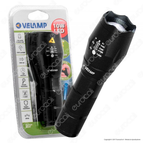 Velamp IN247 Steel Torcia LED 10W Zoom Integrato - mod.IN247 Velamp IN247 Steel Torcia LED 10W Zoom Integrato - mod.IN247
