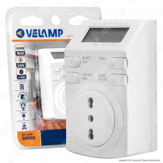 Velamp Timer Digitale Temporizzatore Settimanale Programmabile Presa