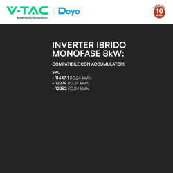 V-Tac Inverter Monofase Ibrido On-Grid / Off-Grid 8kW IP65