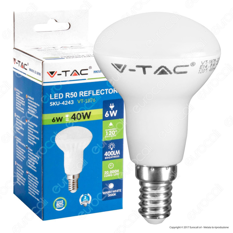 V-Tac VT-1876 Lampadina LED E14 6W Bulb Reflector R50 - SKU 4243 /