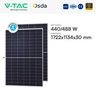 Pannelli Fotovoltaici 440W STC 488W BNPI TOPCon IP68 V-Tac Austa Osda