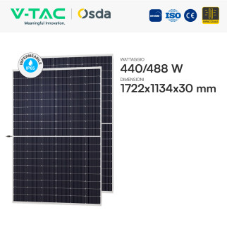 Pannelli Fotovoltaici 440W STC 488W BNPI TOPCon IP68 V-Tac Austa Osda