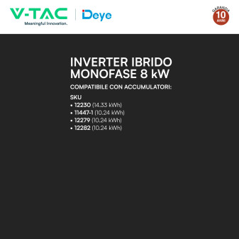 V-Tac Inverter Monofase Ibrido On-Grid / Off-Grid 8kW IP65