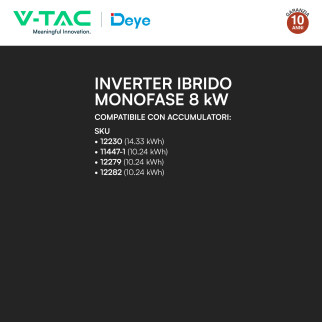 V-Tac Inverter Monofase Ibrido On-Grid / Off-Grid 8kW IP65