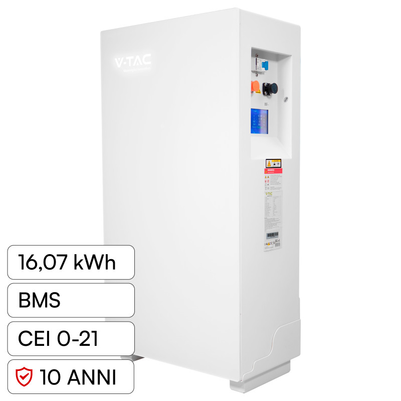 V-Tac Batteria BMS LiFePO4 51,2V 314Ah 16,07kWh Garanzia 10 Anni