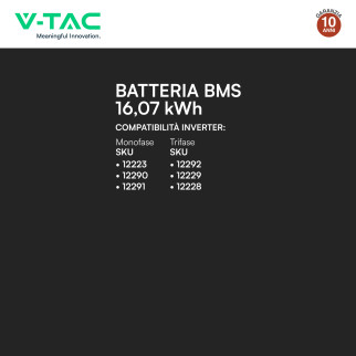 V-Tac Batteria BMS LiFePO4 51,2V 314Ah 16,07kWh Garanzia 10 Anni