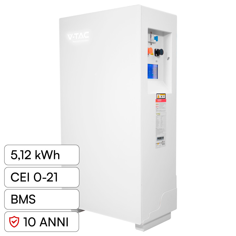 V-Tac Batteria BMS LiFePO4 51,2V 100Ah 5,12kWh Garanzia 10 Anni V-Tac Batteria BMS LiFePO4 51,2V 100Ah 5,12kWh Garanzia 10 Anni