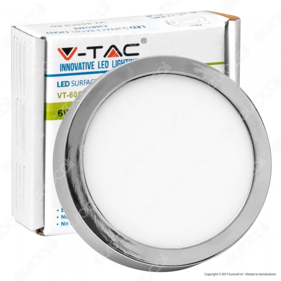 V-Tac VT-605CH RD Pannello LED Rotondo 6W SMD Cromato con Driver - V-Tac VT-605CH RD Pannello LED Rotondo 6W SMD Cromato con Driver -